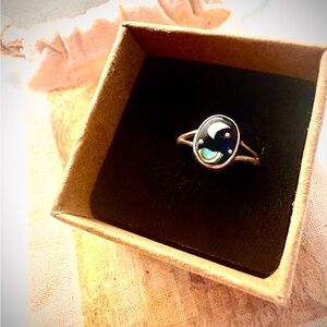 Native American Multistone inlay vintage sterling silver moon ring Size 5 1/2